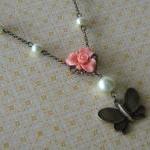 Romantic Antiqued Bronze Butterfly Necklace With..