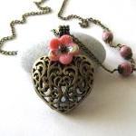 Antiqued Bronze Puffed Heart Necklace Jewelry With..