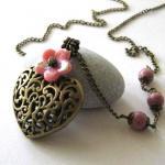 Antiqued Bronze Puffed Heart Necklace Jewelry With..