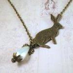 Antiqued Bronze Bunny Rabbit Necklace Jewelry With..