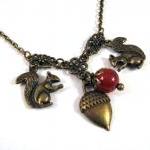 Squirrel And Acorn Necklace Jewelry With Carnelian..