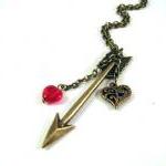 Bronzed Arrow Necklace Jewelry With Heart Charm..