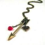 Bronzed Arrow Necklace Jewelry With Heart Charm..