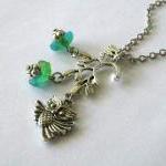 Antiqued Silver Owl Necklace Jewelry With Branch..