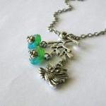 Antiqued Silver Owl Necklace Jewelry With Branch..