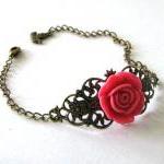 Fuchsia Pink Resin Flower Bracelet Jewelry With..