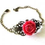 Fuchsia Pink Resin Flower Bracelet Jewelry With..