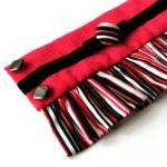 Red And Black Stripe Fabric Cuff Bracelet -..