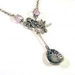 Teaspoon Necklace Jewelry With Light Pink Crystal..