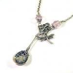 Teaspoon Necklace Jewelry With Light Pink Crystal..