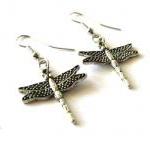 Antiqued Silver Dragonfly Earrings Jewelry