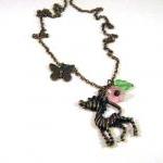 Zebra Necklace Jewelry With Pink Flower And Green..
