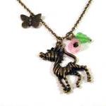 Zebra Necklace Jewelry With Pink Flower And Green..