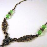 Antiqued Bronze Sword Necklace Jewelry With Green..