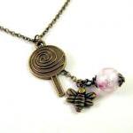 Lollipop And Bronzed Bee Necklace Jewelry With..