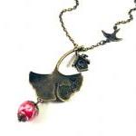 Ginkgo Leaf Necklace Jewelry - Antiqued Bronze..