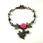Bronzed Snail Bracelet Jewelry Resin Pink Rose..