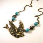 Swallow Necklace Jewelry With Howlite Turquoise..