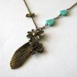 Bronzed Dragonfly Wing Necklace Jewelry With..