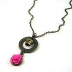 Cupcake Necklace Pink Flower Jewelry - Cute..
