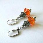 Grey And Amber Earrings Silver Leverback Czech..