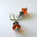 Grey And Amber Earrings Silver Leverback Czech..