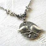 Love Birds Necklace Jewelry Antiqued Silver Simple..