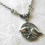 Love Birds Necklace Jewelry Antiqued Silver Simple..
