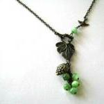 Grape Necklace Jewelry With Green Cats Eye Beads..