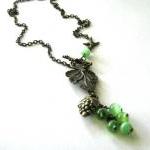 Grape Necklace Jewelry With Green Cats Eye Beads..