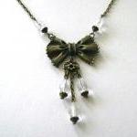 Bow Necklace Clear Faceted Teardrop Beads Jewelry