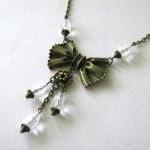 Bow Necklace Clear Faceted Teardrop Beads Jewelry