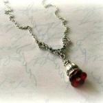 Red Flower Bud Necklace Jewelry With Antiqued..