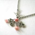 Light Pink Flower Necklace With Sparrow Antiqued..