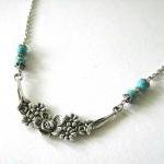 Antiqued Silver Flower Necklace Blue Howlite..