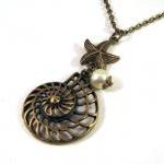 Antiqued Bronze Shell And Starfish Necklace..