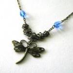 Dragonfly Necklace With Light Blue Glass Beads