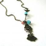 Victorian Lady Necklace With Sparrow And Blue..