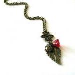 Ladybird And Red Flower Necklace Jewelry