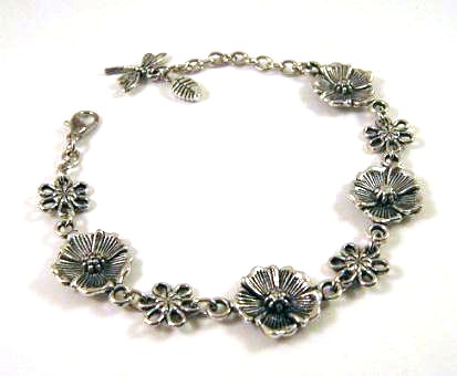 Silver Flower Bracelet Jewelry With Dragonfly Charm