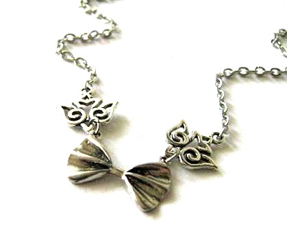 Antiqued Silver Bow Necklace Jewelry With Bird Charm Connectors