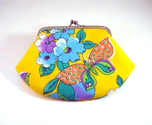Colorful Flowers And Butterfly On Yellow Frame Pouch - Frame Purse - Purse Frame