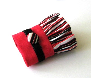 Red And Black Stripe Fabric Cuff Bracelet - Wristlet Cuff