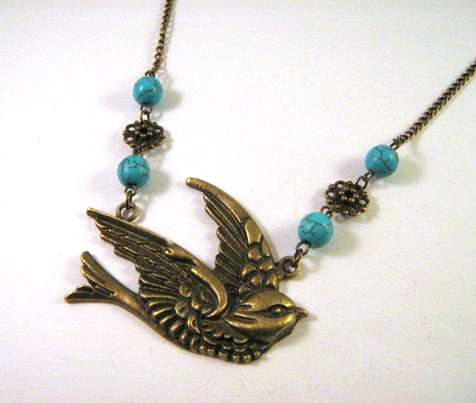 Swallow Necklace Jewelry With Howlite Turquoise Stones