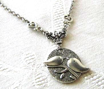 Love Birds Necklace Jewelry Antiqued Silver Simple Necklace